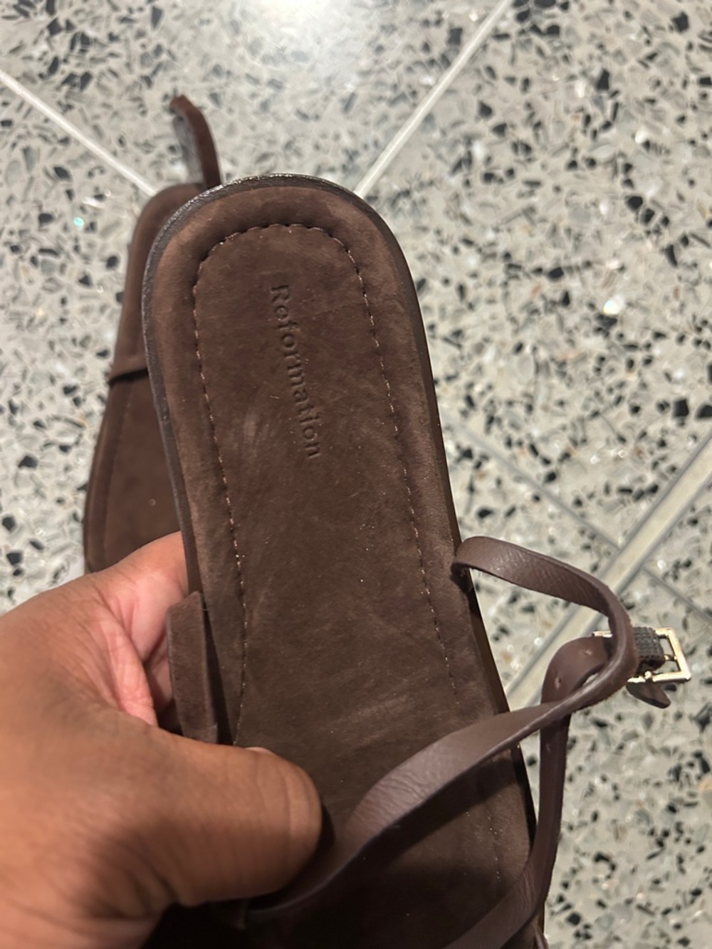 Reformation Lake Flat Sandals Brown Suede 9.5 - Picture 5 of 6